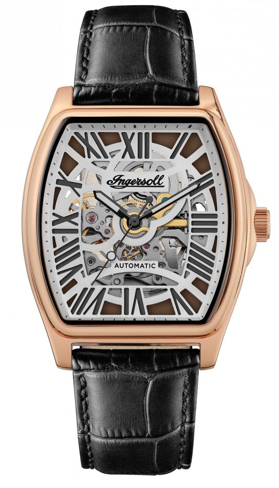 Zegarek męski INGERSOLL I14201 czarny klasyczny skeleton