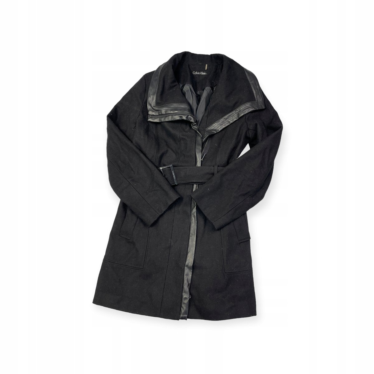 Wełniany płaszcz damski czarny Calvin Klein S