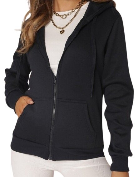 Damska bluza dresowa z kapturem rozpinana ocieplana S granatowa