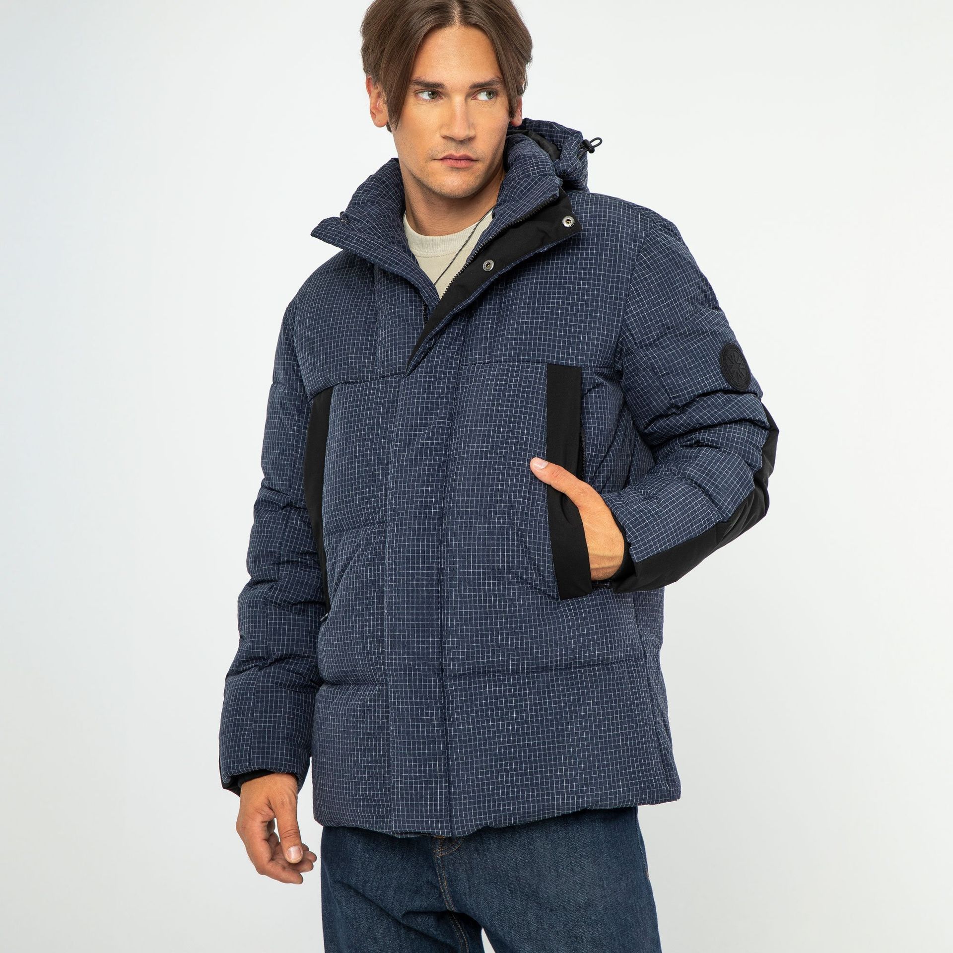 Męska kurtka puchowa z nylonu granatowa