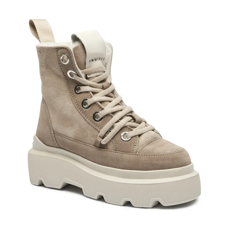INUIKII Botki na platformie MATILDA SHEARLING | zamsz