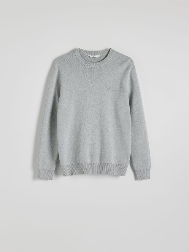 Reserved - Sweter z haftem - jasnoszary