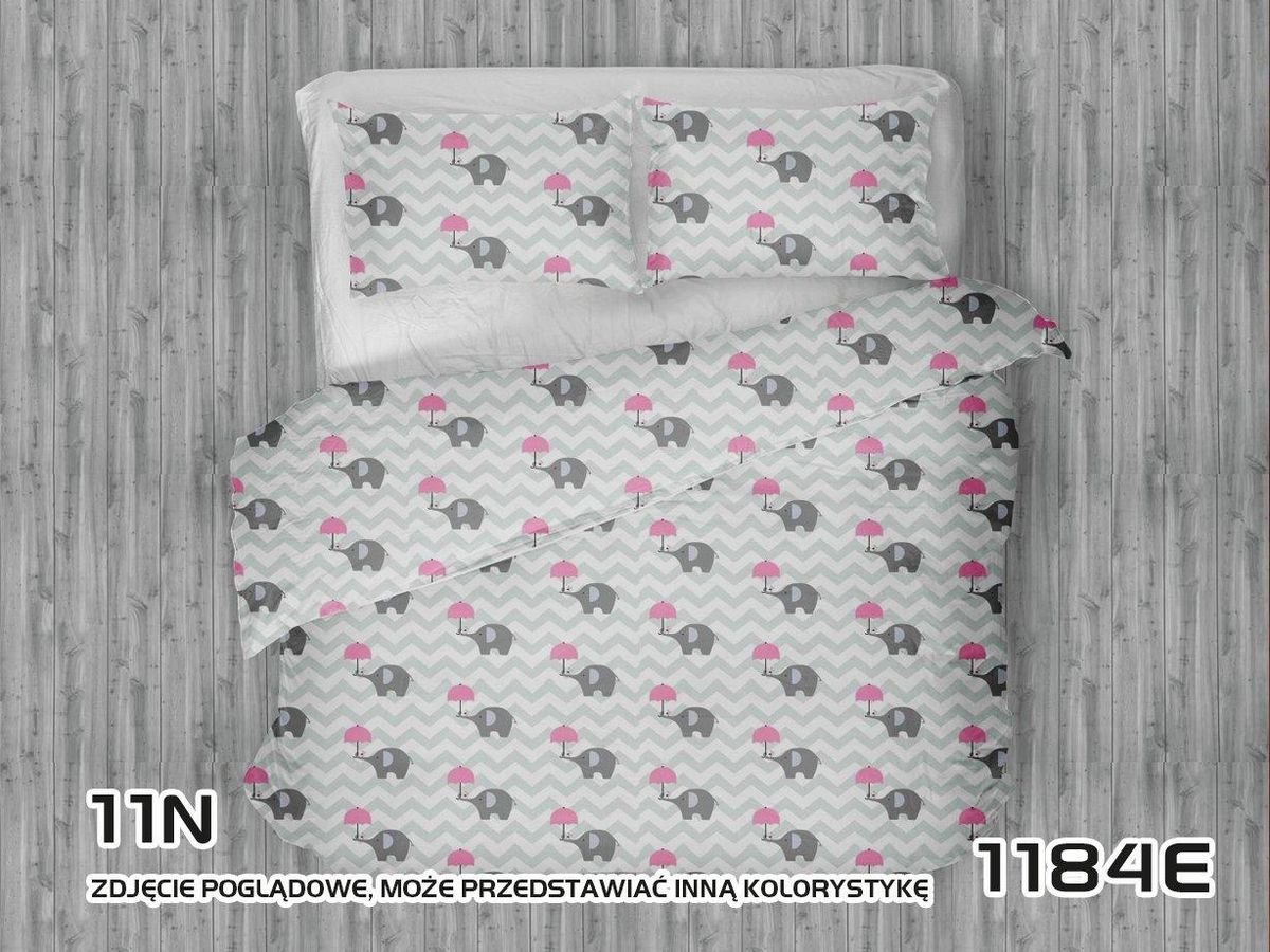 Pościel 100x135 Słoniki szare zygzak biały parasol różowy