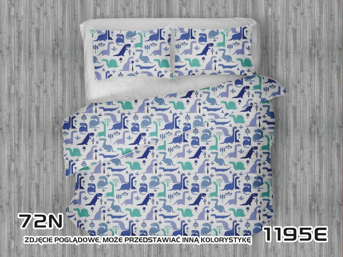 Pościel 100x135 biała Dinozaury niebieskie szafirowe turkusowe
