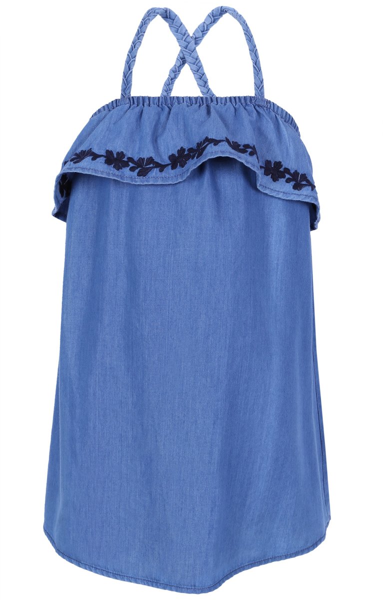 Jeansowa sukienka z granatowym haftem 7-8 lat 128 cm