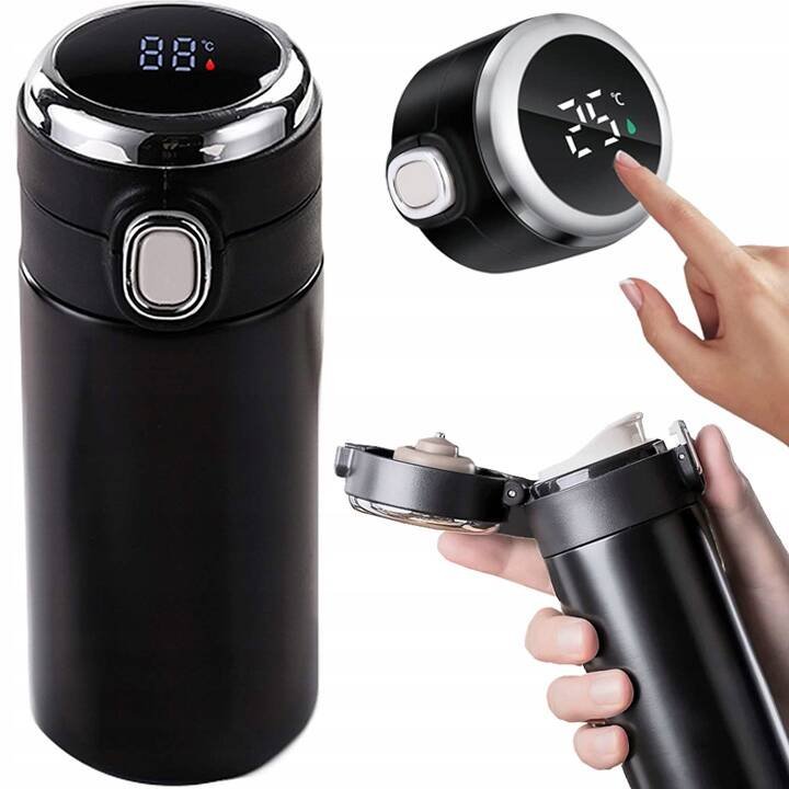 KUBEK TERMICZNY TERMOS WYŚWIETLACZ TEMPERATURY LCD USTNIK 420ml