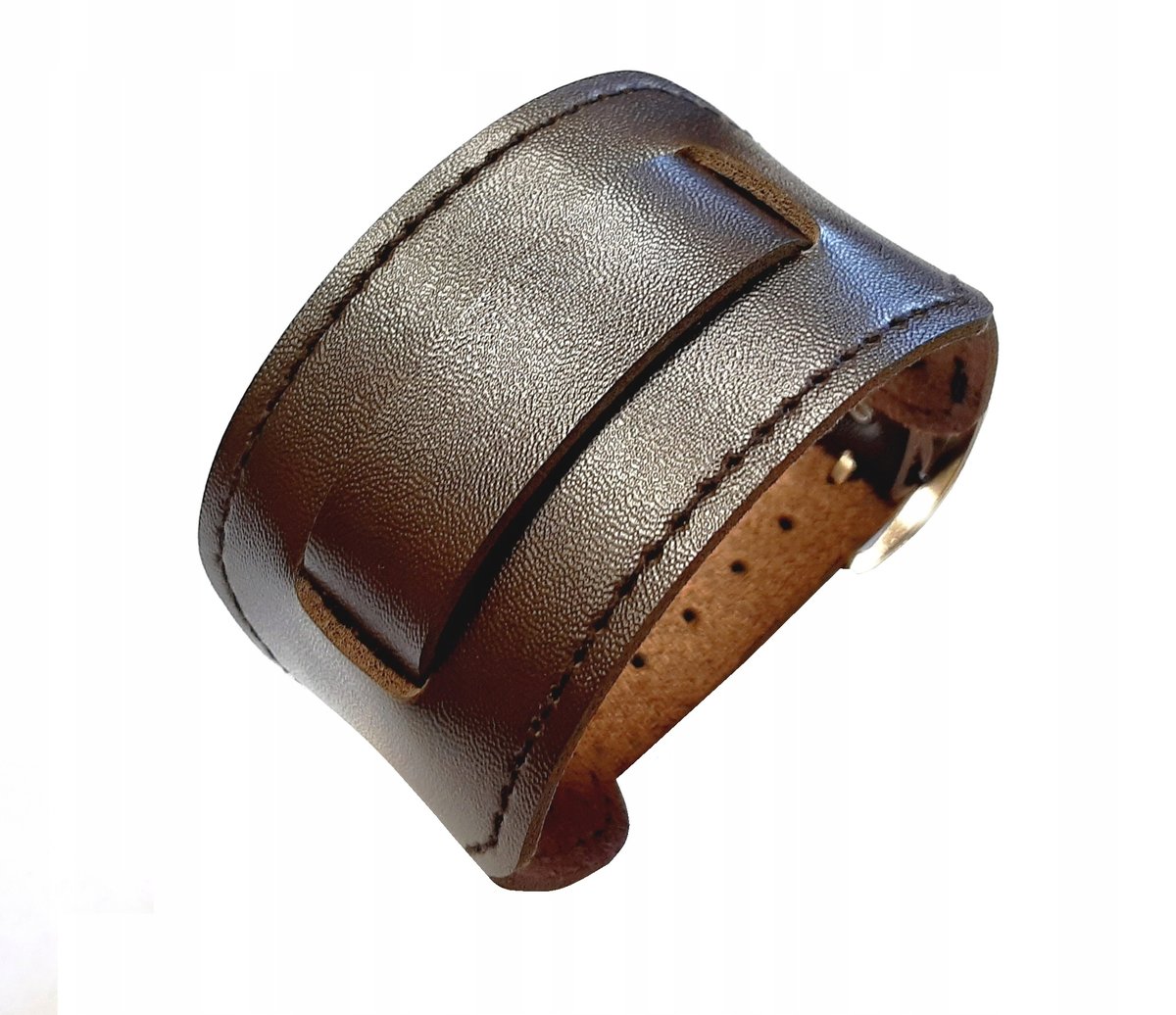 Skórzana, szeroka bransoleta, skóra, szeroki pasek zegarka - brązowa