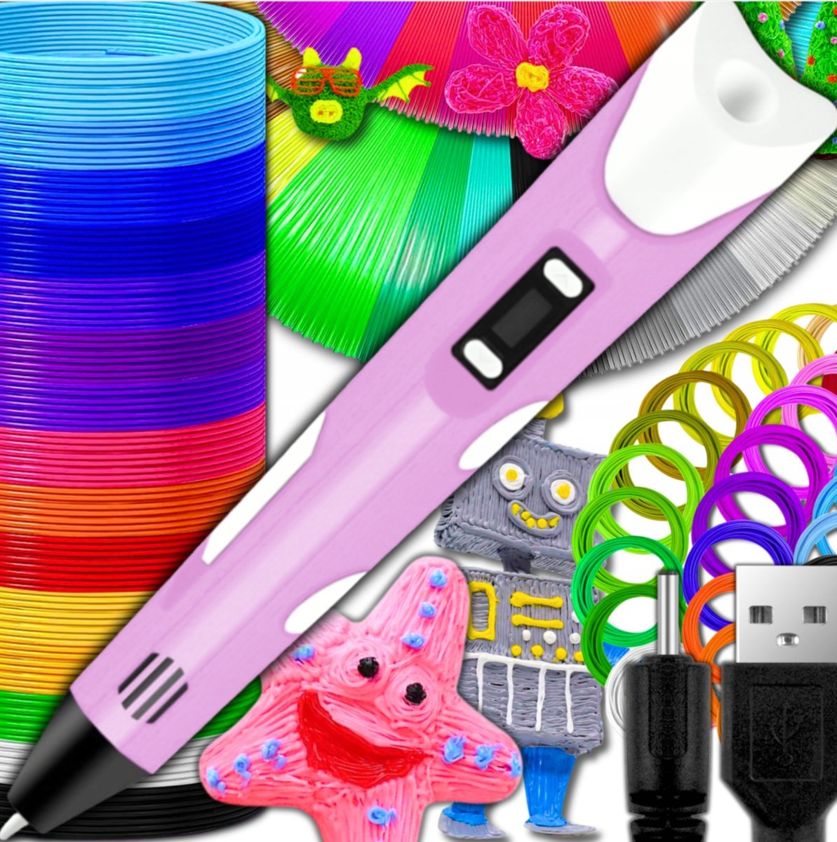 Długopis 3D Drukarka RÓŻOWY PEN dla Dzieci Zestaw Wkłady 200M