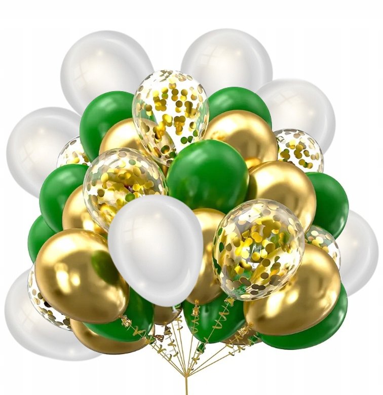 Balony Zielone Złote Białe Ślub Wesele Urodziny Komunia Zestaw Balonów