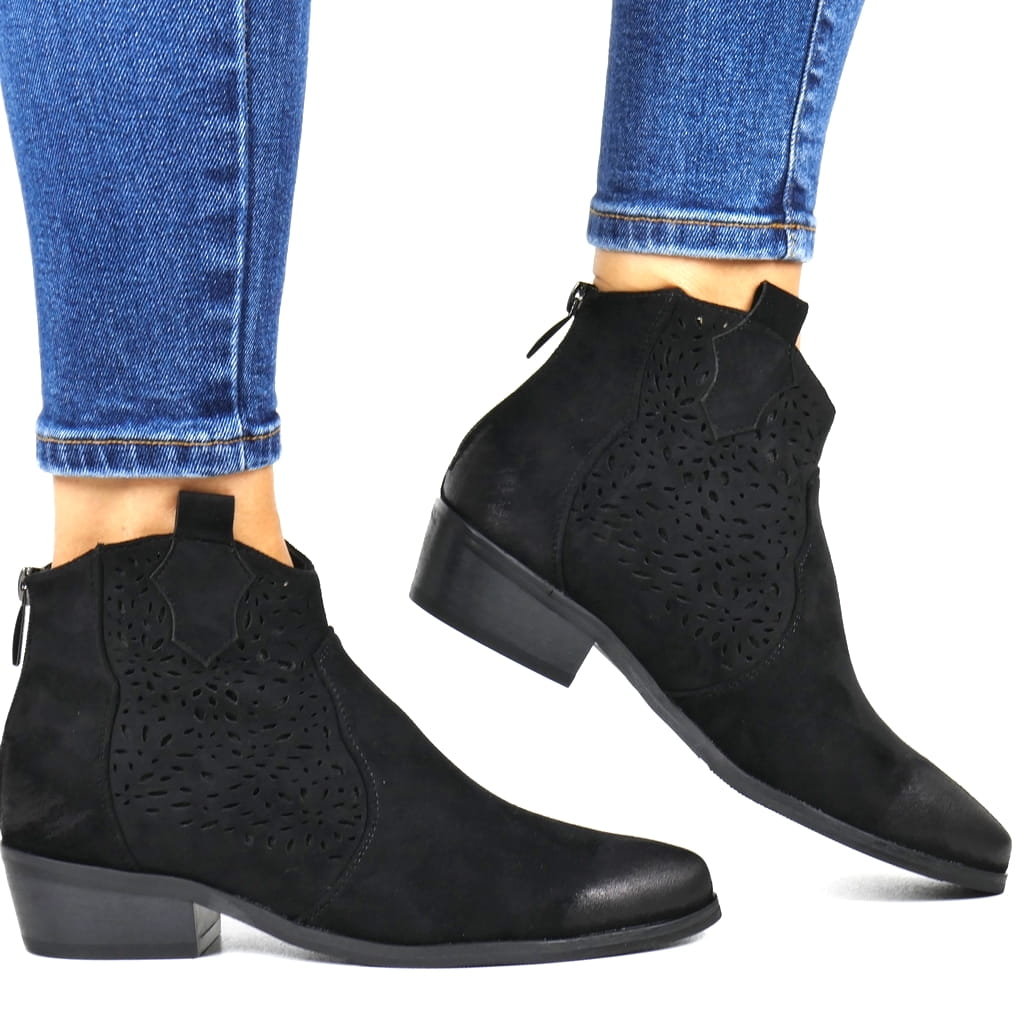 DAMSKIE KOWBOJKI BOTKI NA PŁASKIEJ PODESZWIE POTOCKI 12189 CZARNE ZAMSZOWE