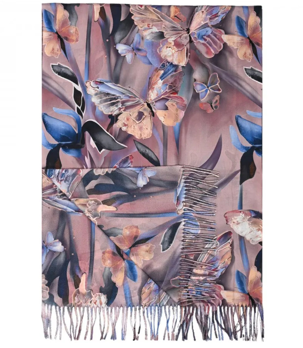 Szal szalik Chusta frędzle ciepły motyle miękki gładki 180x70 cm