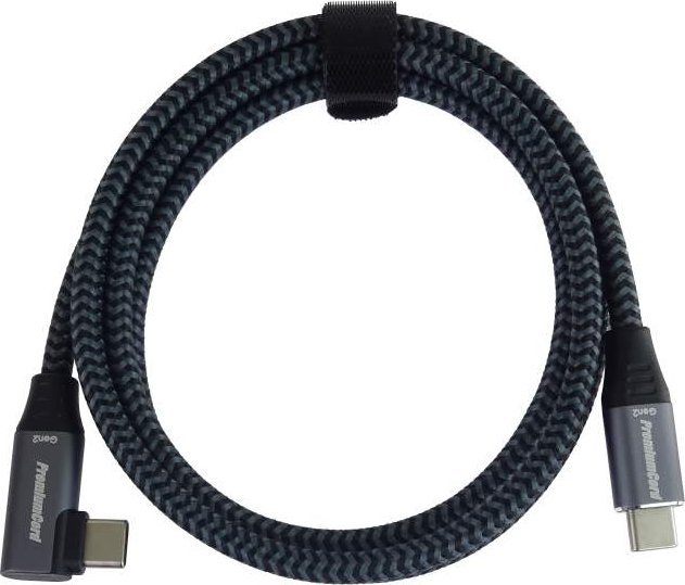 Kabel USB PremiumCord PREMIUMCORD USB-C zahnutý kabel (USB 3.2 Gen2x2, 5A, 100W, 20Gbit/s) 3m, Šedá