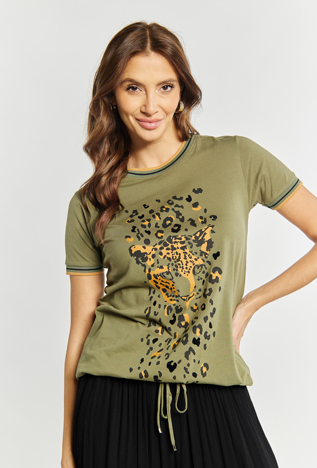T-shirt damski ze zwierzęcym motywem - Monnari