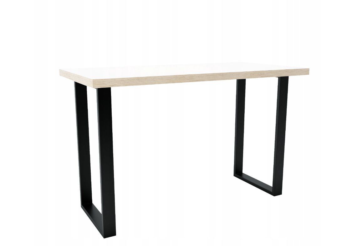 Biurko Białe Sklejka na Obwodzie Czarne Nogi Kształt U 140x75 cm Stół Loft