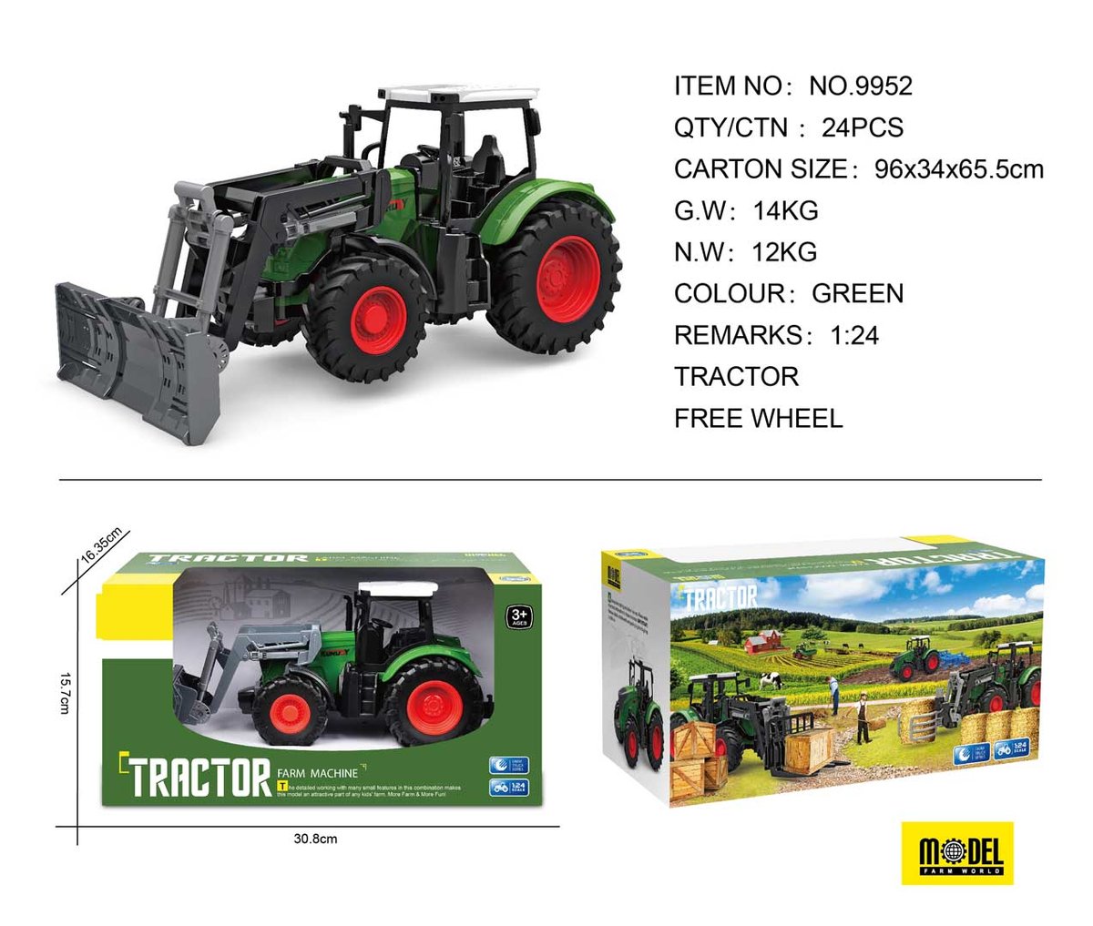 ROLNICZY  TRAKTOR ZE SPYCHEM ZIELONY