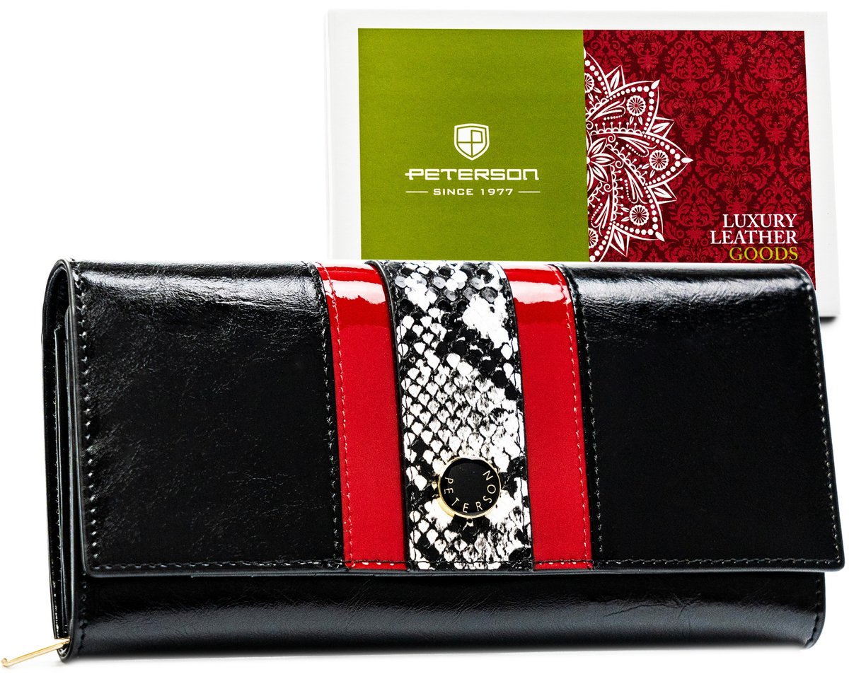 Portfel skórzany damski duży ochrona RFID modny na zatrzask Peterson