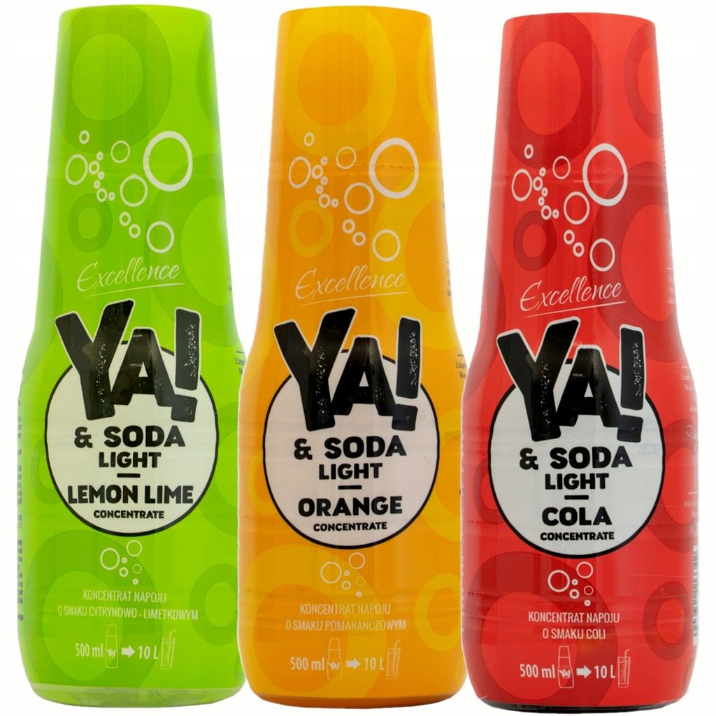 Zestaw Syropów Ya!&Soda Cola Pomarańcza Cytryna z Limonką Bez Cukru 3x500ml