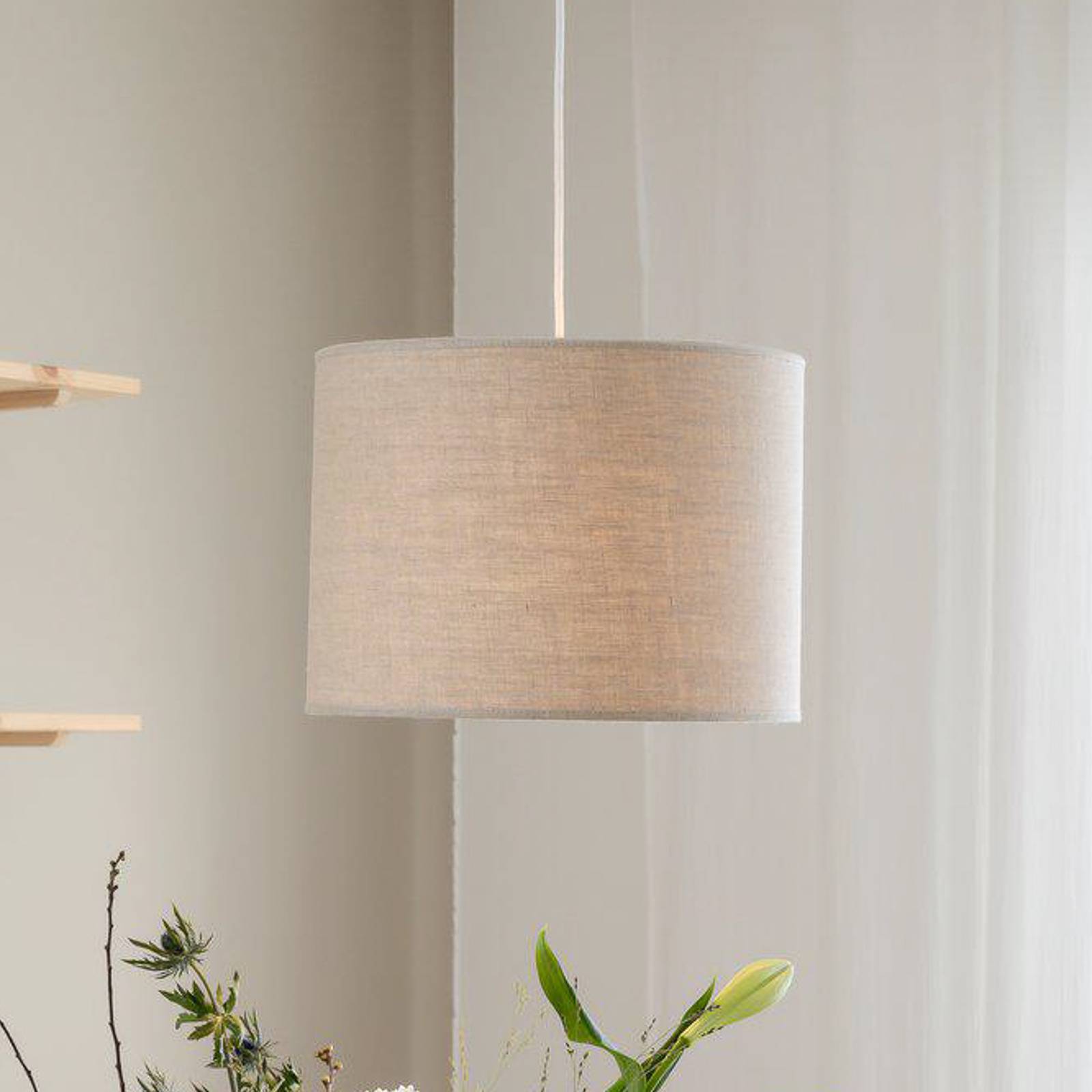 Lampa wisząca PR Home Sara, naturalny beż, Ø 35 cm, tkanina lniana