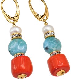 Perły Larimar Koral Przepiękne Kolczyki Złote Srebro