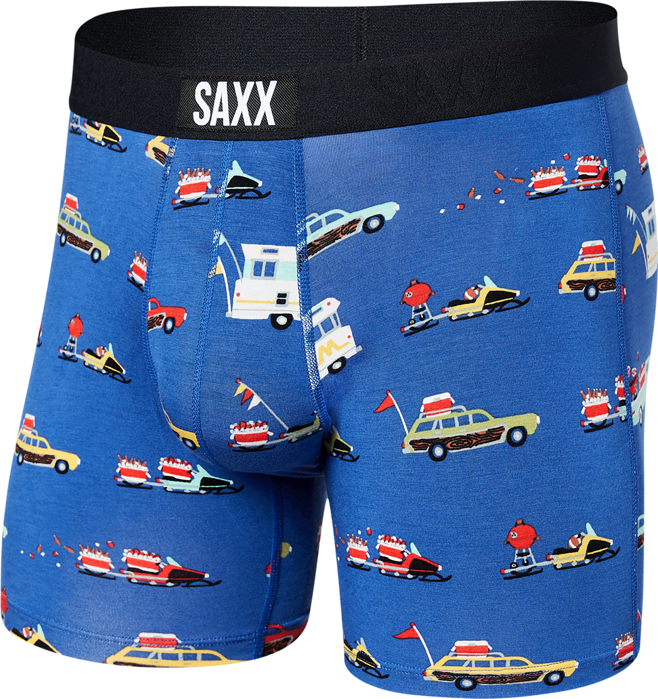 Bokserki męskie szybkoschnące SAXX VIBE Boxer Brief - pojazdy - niebieskie