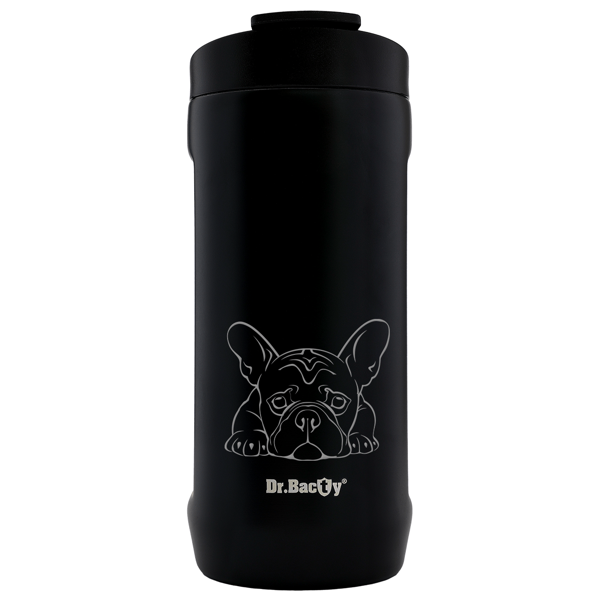 Kubek termiczny 2w1 Dr.Bacty Notus 360 ml -  Buldog francuski - czarny