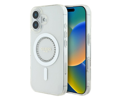 Guess IML Rhinestones do iPhone 16 Plus biały
