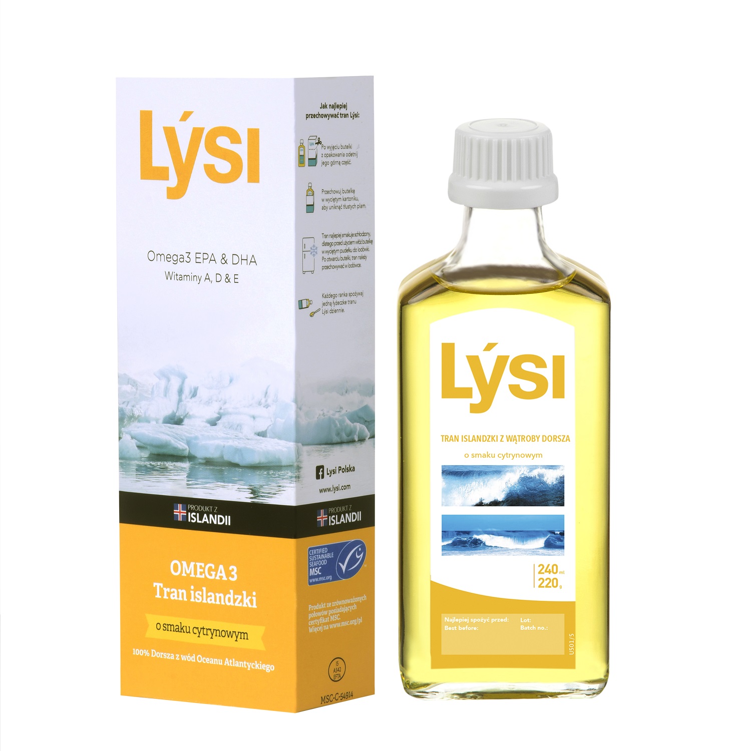 LYSI Tran islandzki Cytrynowy, 240ml