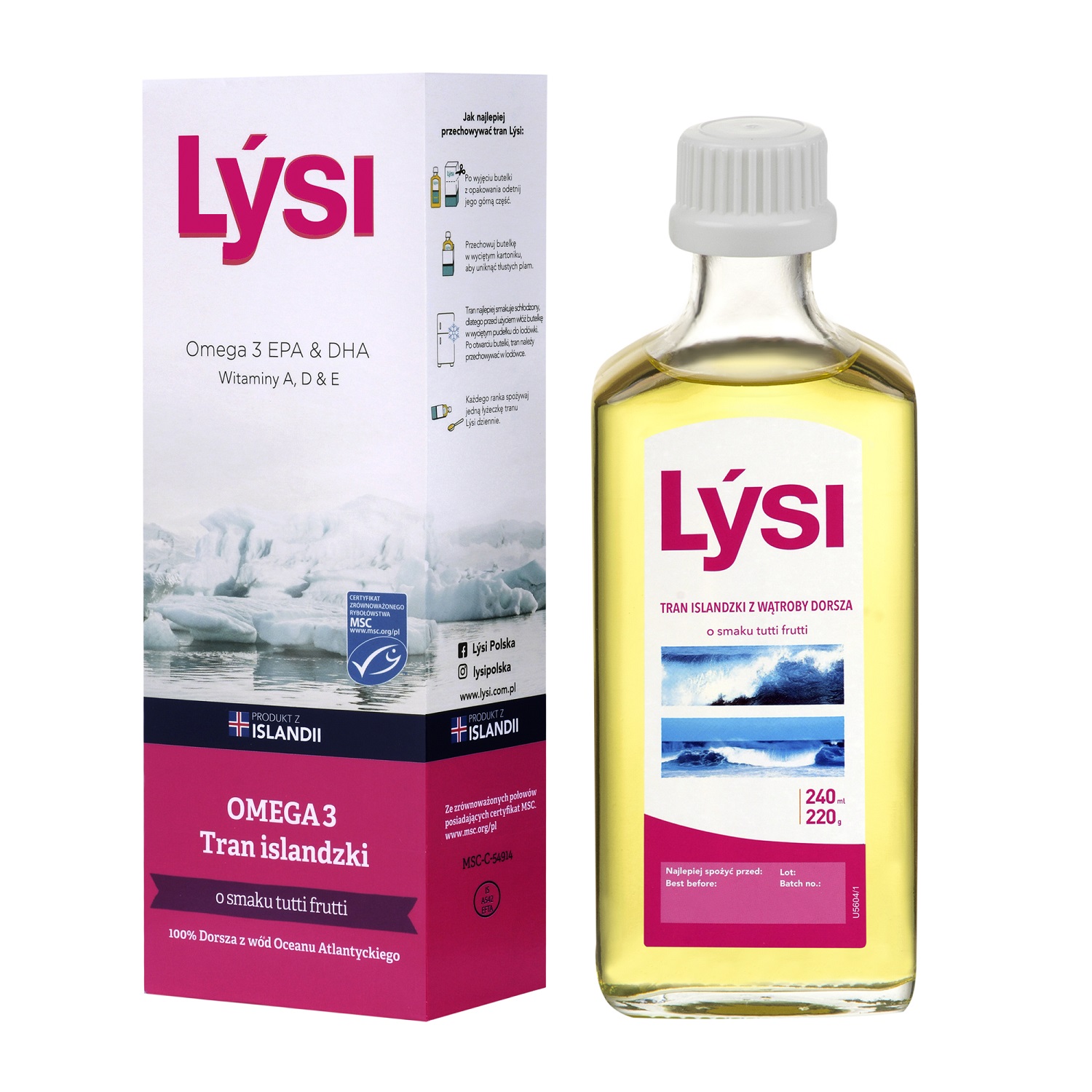 Lysi Tran Islandzki, smak tutti frutti, 240 ml