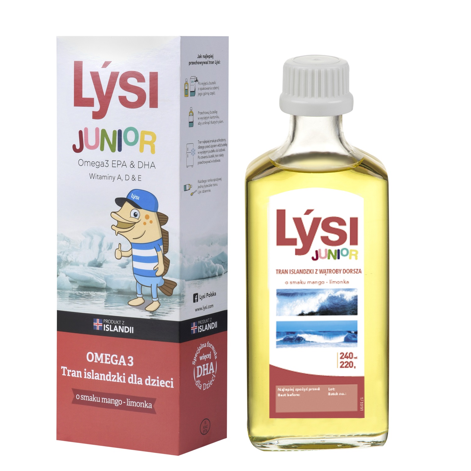 LYSI Tran islandzki dla dzieci mango-limonka, 240ml