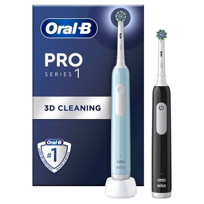 Oral-B szczoteczka elektryczna PRO1 zestaw 2-pack CrossAction - Black (czarny) + Blue (niebieski)