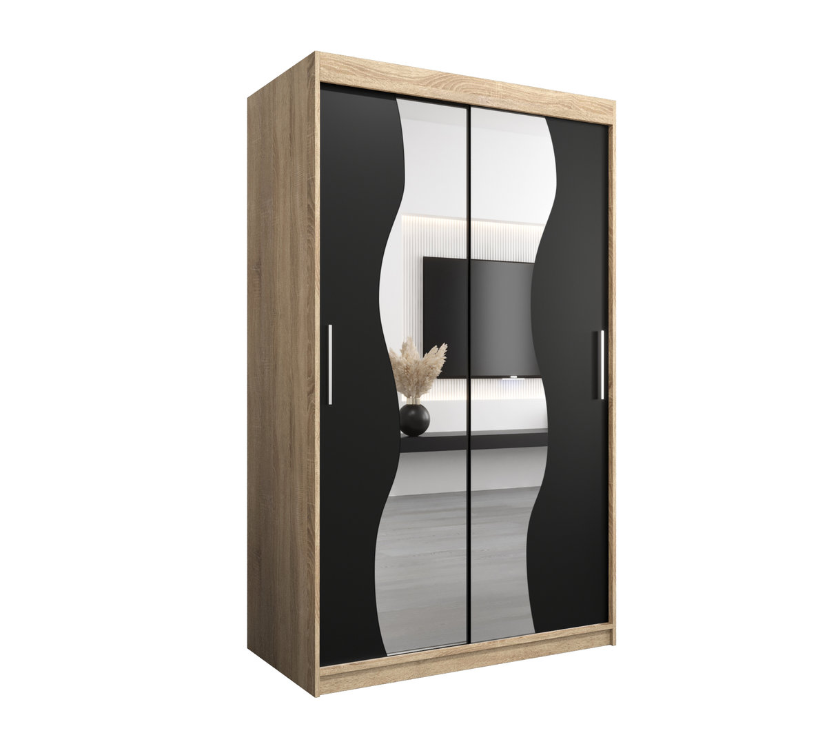 Szafa przesuwna Garderoba MADRYT 120 gł. 62 sonoma/czarny