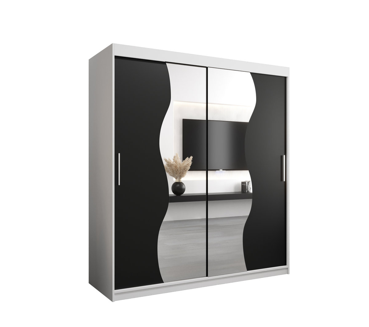 Szafa przesuwna Garderoba MADRYT 180 gł. 62 biały/czarny