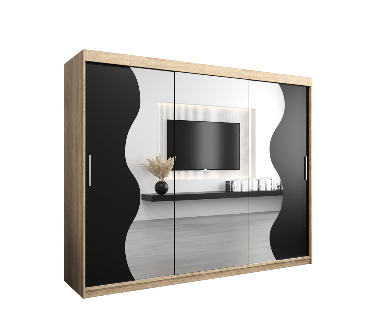 Szafa przesuwna Garderoba MADRYT 250 gł. 62 sonoma/czarny