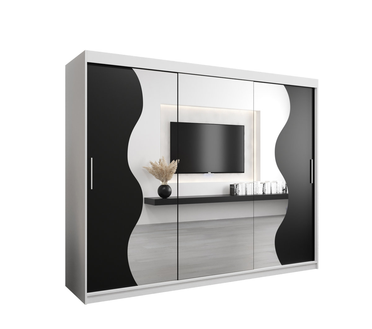 Szafa przesuwna Garderoba MADRYT 250 gł. 62 biały/czarny