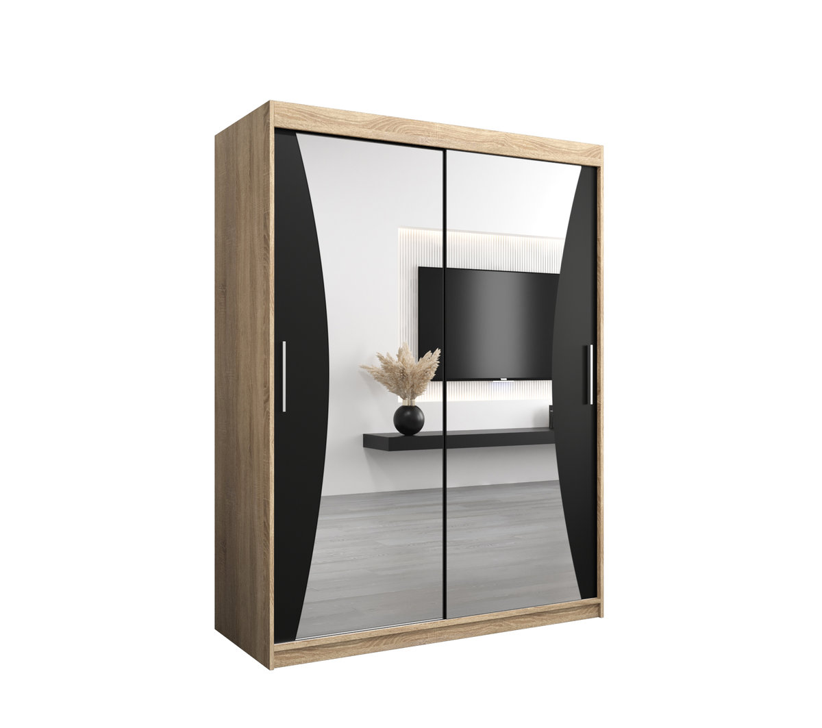 Szafa przesuwna Garderoba MONACO 150 gł. 62 sonoma/czarny