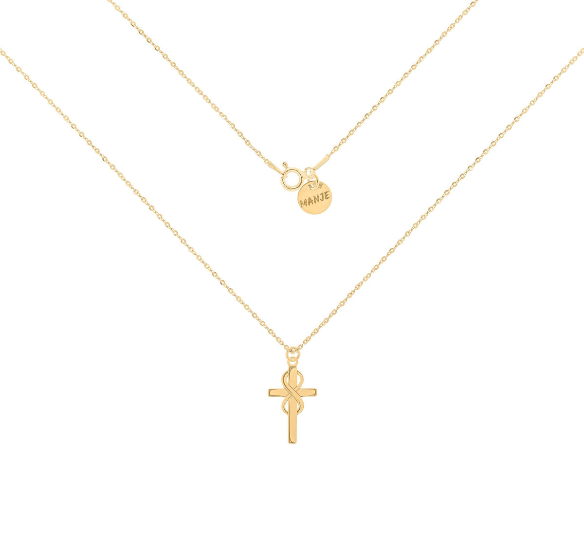 Pozłacany naszyjnik z krzyżem i nieskończonością 42 cm