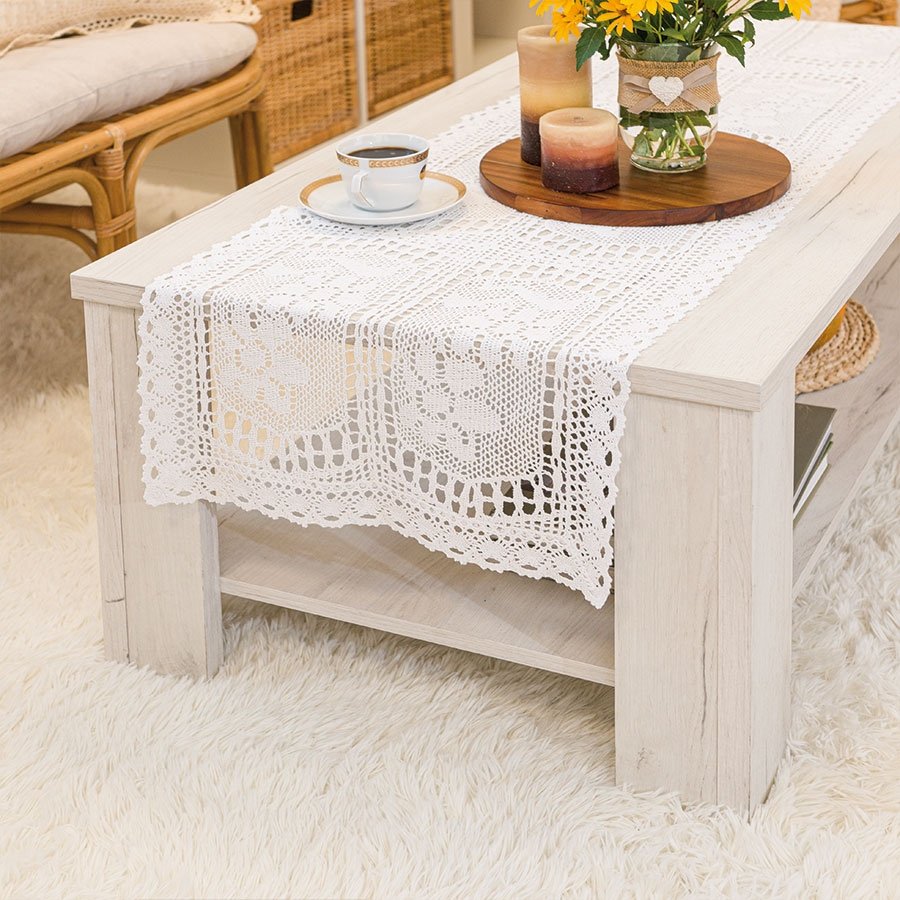 Ażurowy, gotowy bieżnik bawełniany, kolor biały, rozmiar 40x160 cm, Iness