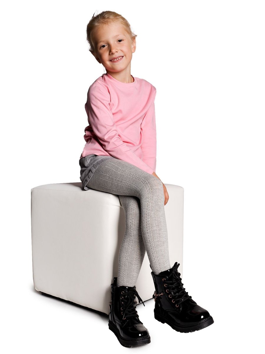 Rajstopy dziewczęce bawełniane ażurowe szare 104-110 YOCLUB