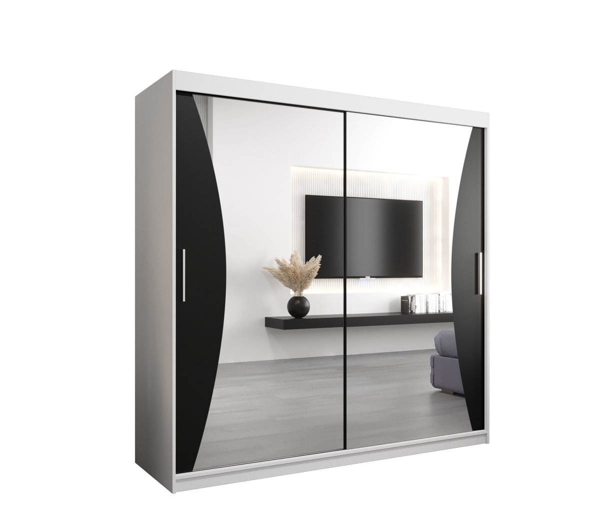 Szafa przesuwna Garderoba MONACO 200 gł. 62 biały/czarny