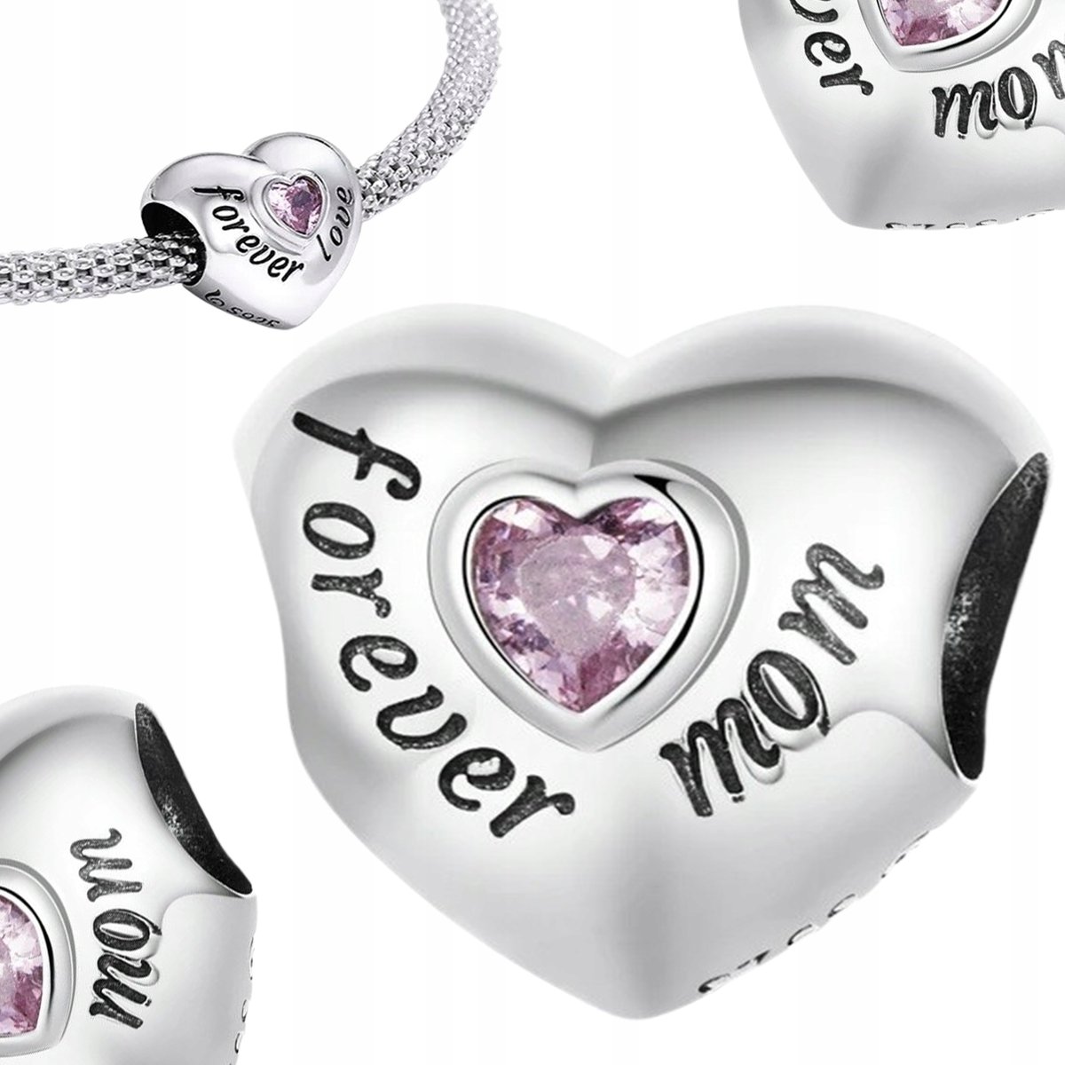 Charms serce FOREVER MOM serce dla mamy SREBRO Wysoka Jakość s925