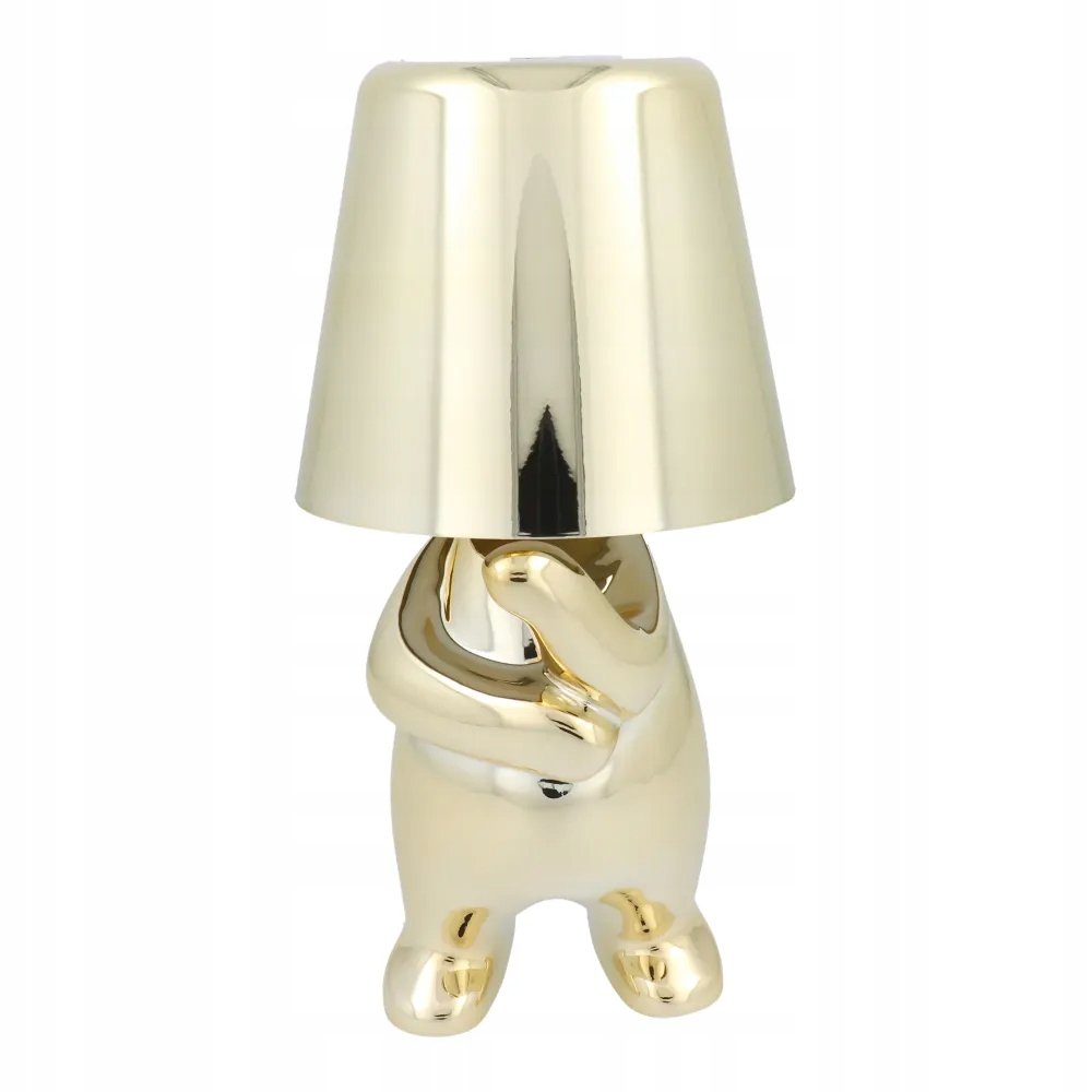 Lampka nocna GOLD MAN elegancka ozdobna złota lampa LED akumulator dotykowa