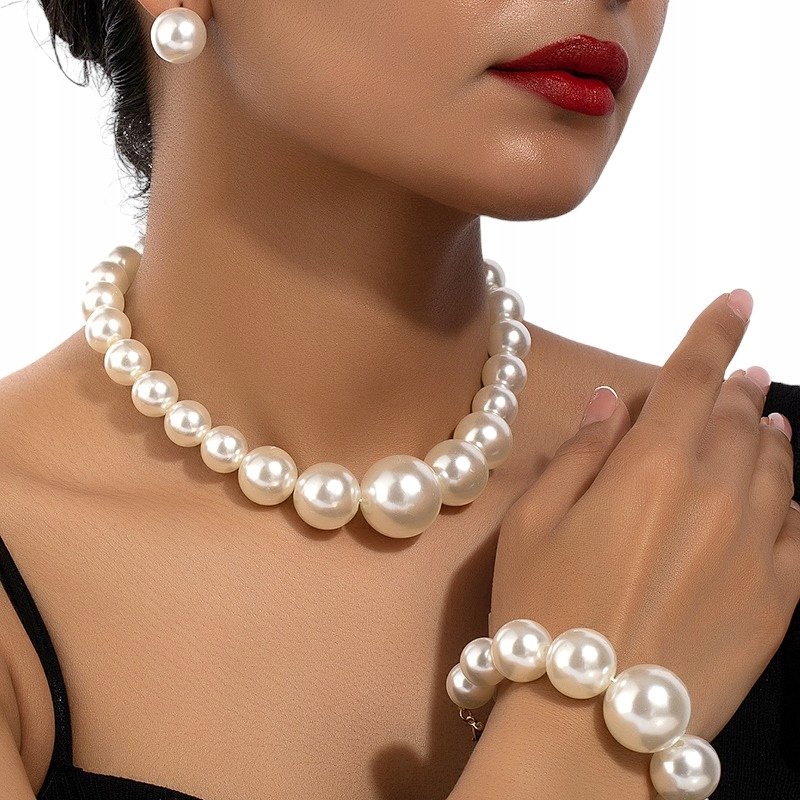 Zestaw Kolczyki Naszyjnik Bransoletka Perły KOLIA komplet biżuterii z PEREŁ