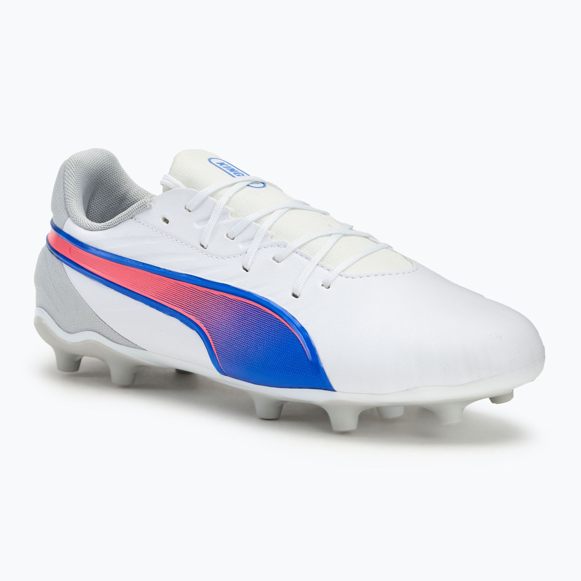 Buty piłkarskie dziecięce PUMA King Match FG/AG Jr puma white/bluemazing/flat light grey/sunset glow WYSYŁKA W 24H 30 DNI NA ZWROT
