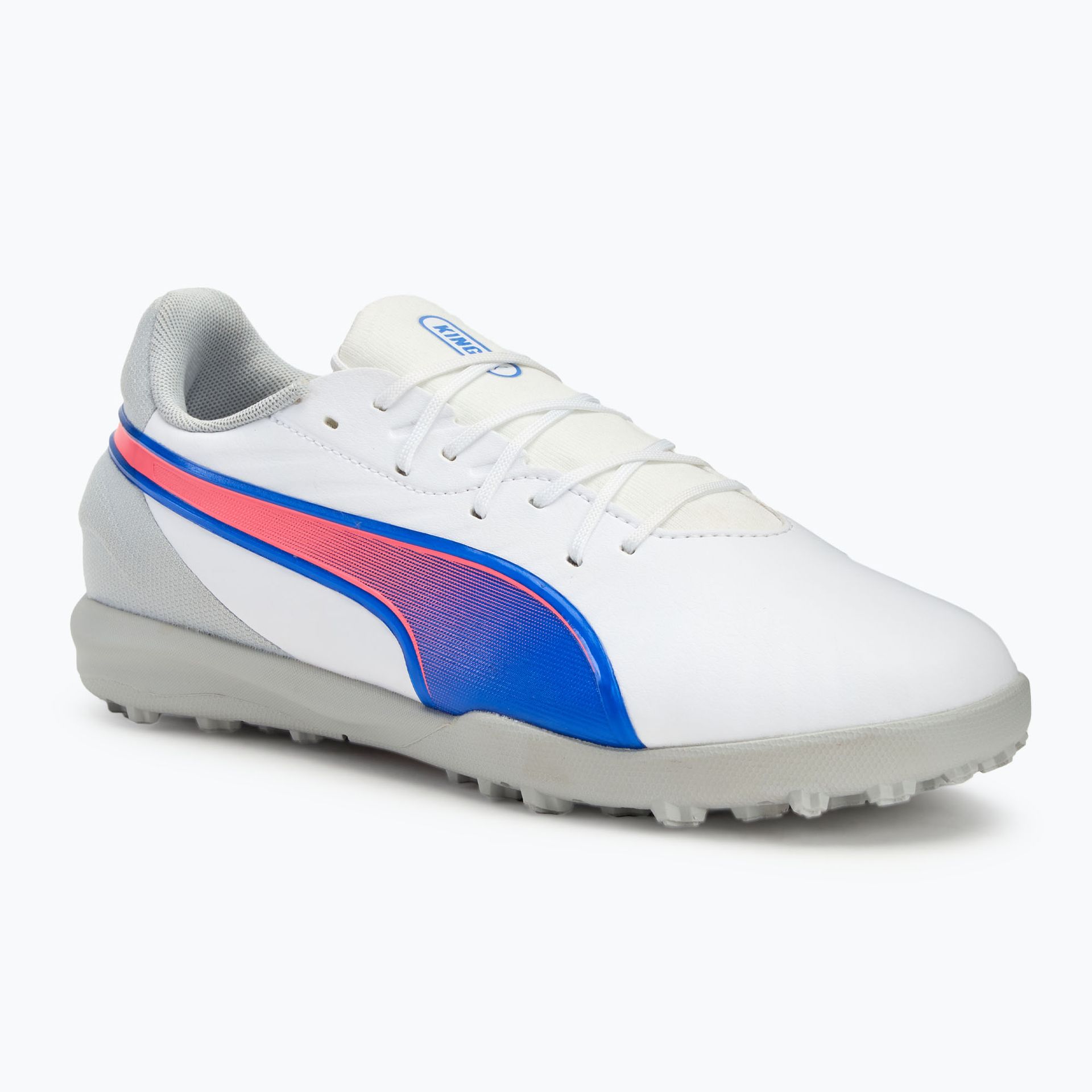 Buty piłkarskie dziecięce PUMA King Match TT Jr puma white/bluemazing/flat light grey/sunset glow WYSYŁKA W 24H 30 DNI NA ZWROT