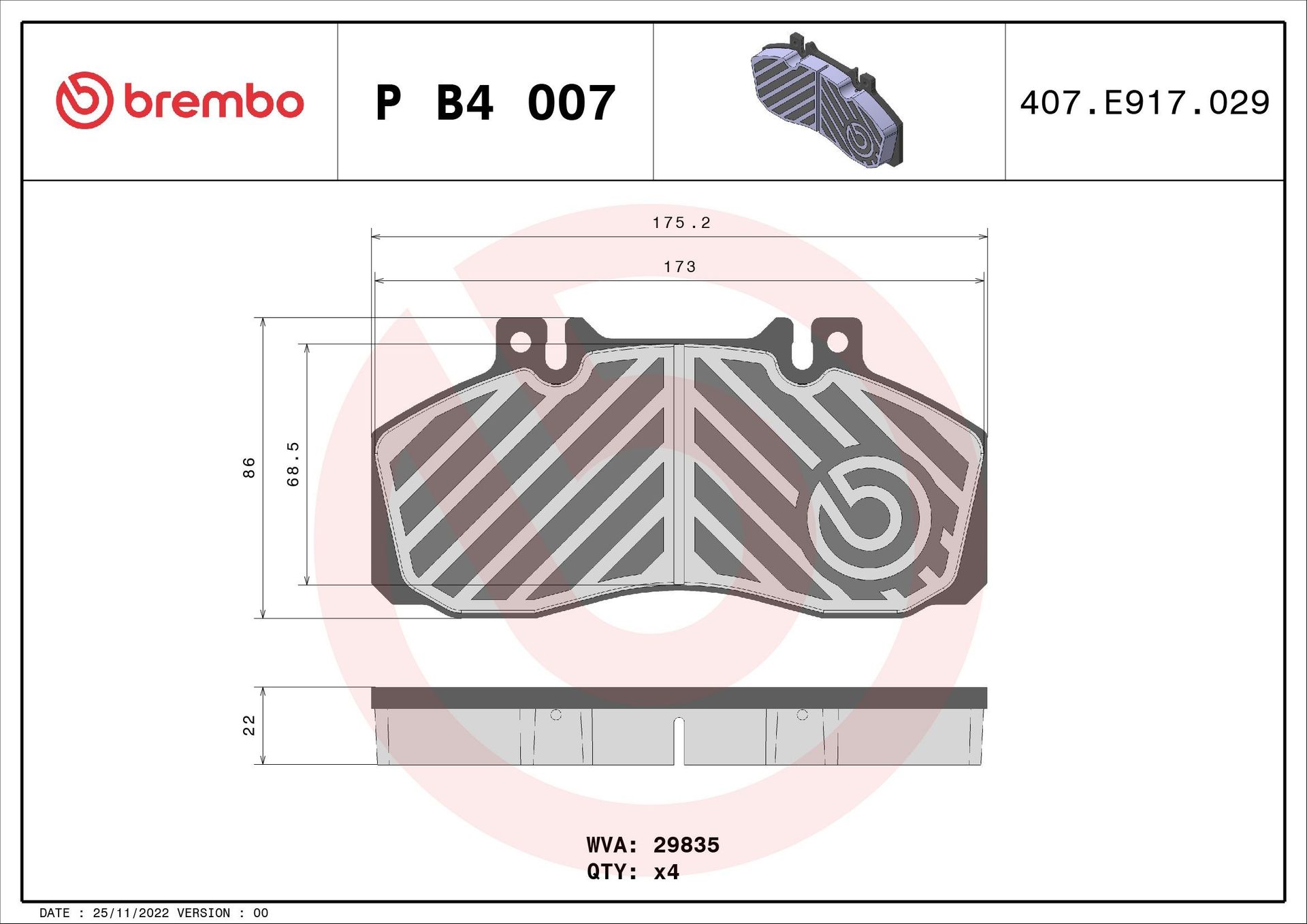 Klocki hamulcowe - komplet BREMBO P B4 007  w 24 h. Do 100 dni na zwrot. 100 tys. Klientów.