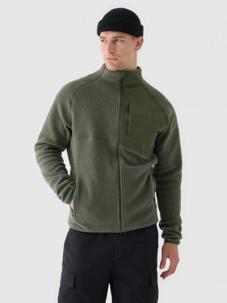Męski polar sherpa bez kaptura 4F 4FRAW24TFLEM360 - oliwkowy/khaki