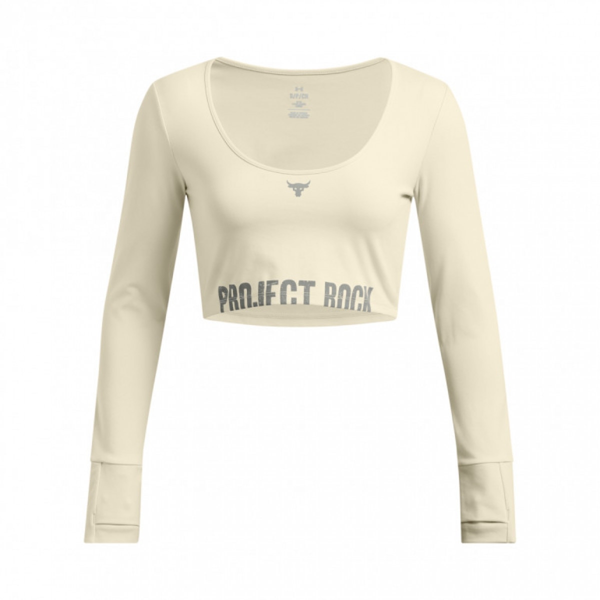 Damski longsleeve treningowy Under Armour Project Rock W Lg Ls Workout Top - beżowy - UNDER ARMOUR