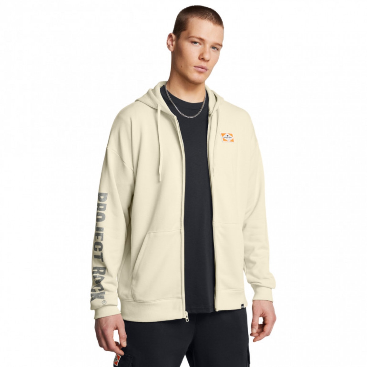 Męska bluza dresowa rozpinana z kapturem Under Armour Project Rock Heavyweight Tools Of The Trade Full-Zip - beżowa - UNDER ARMOUR