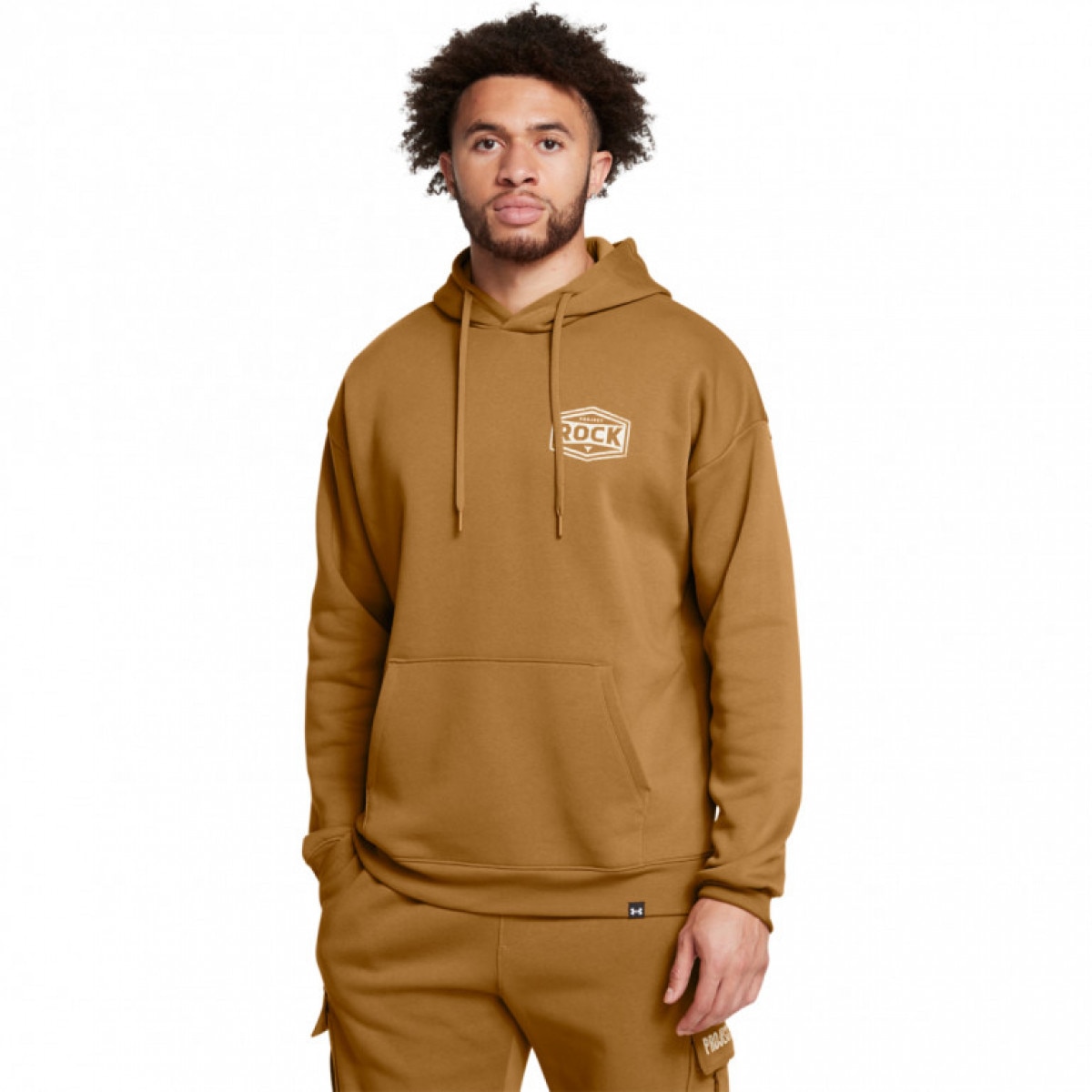 Męska bluza treningowa nierozpinana bez kaptura Under Armour Project Rock Icon Fleece Hoodie - brązowa - UNDER ARMOUR