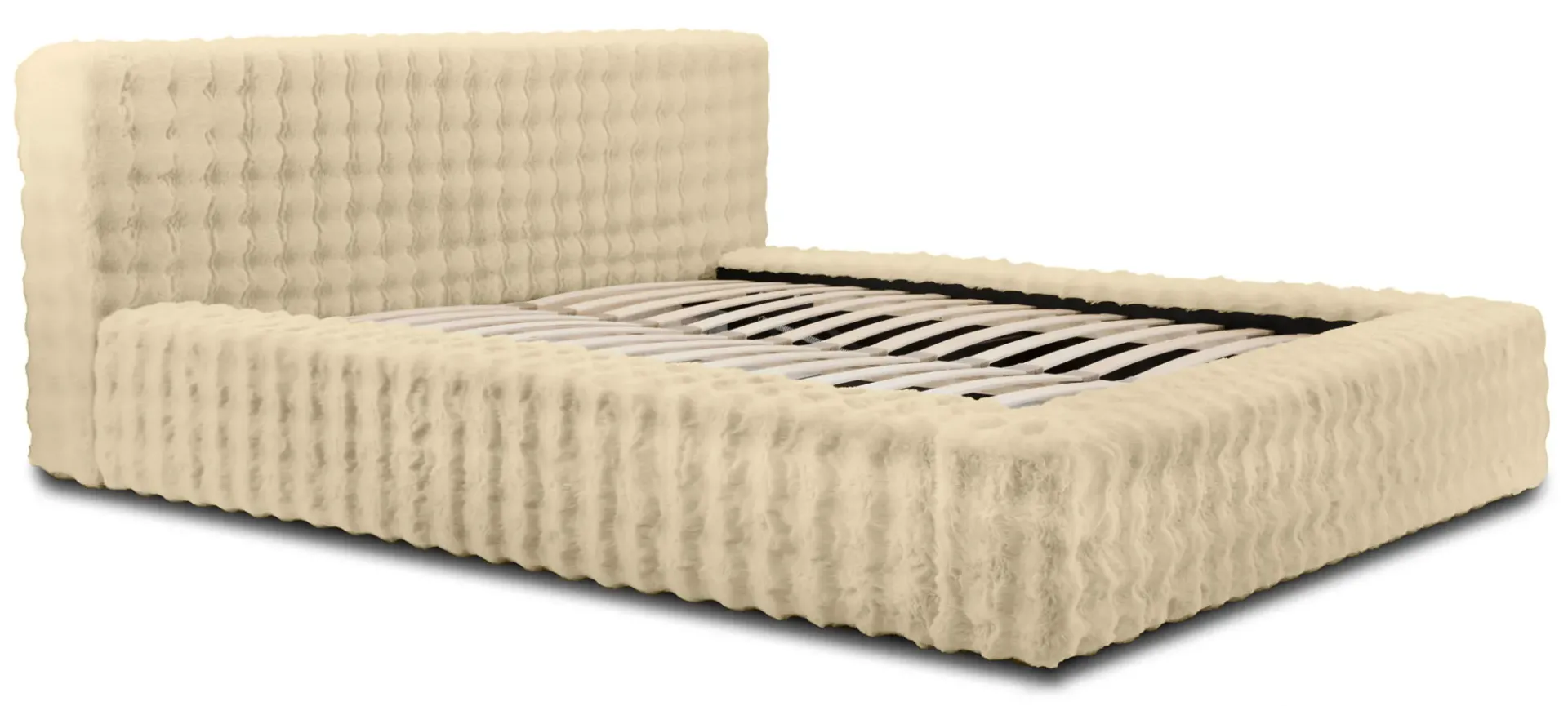 Beżowe pluszowe łóżko z zagłówkiem E3-L85